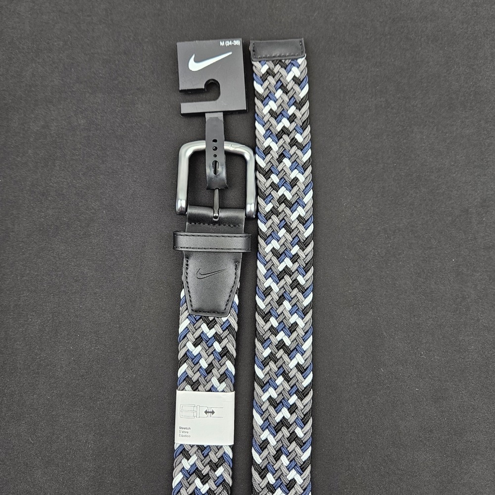 Nike Mens G-Flex Woven Braided Golf Belt Navy Grey Black White Medium 34-36 NEW
